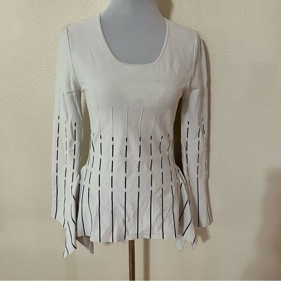 Prabal Gurung striped long sleeve scoop neckline peplum blouse 4 FLAWED - Picture 1 of 9